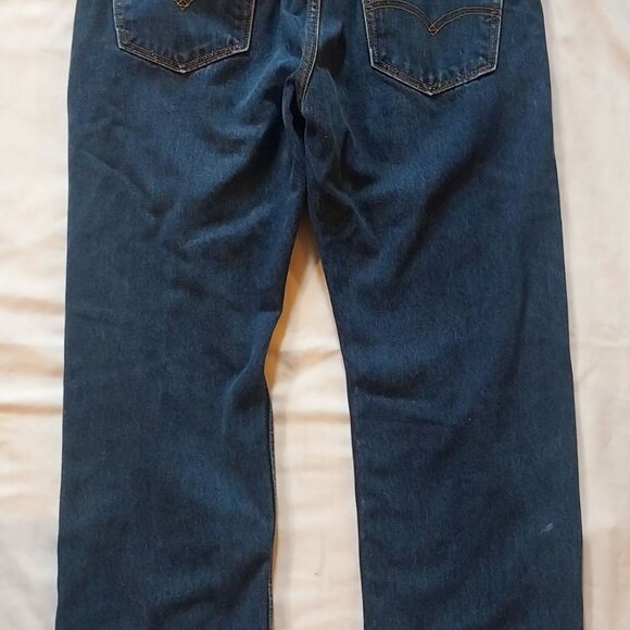 Levis Mens 505 Regular Fit Straight Leg Jeans Dark Blue Denim W34 L30 - Picture 7 of 9